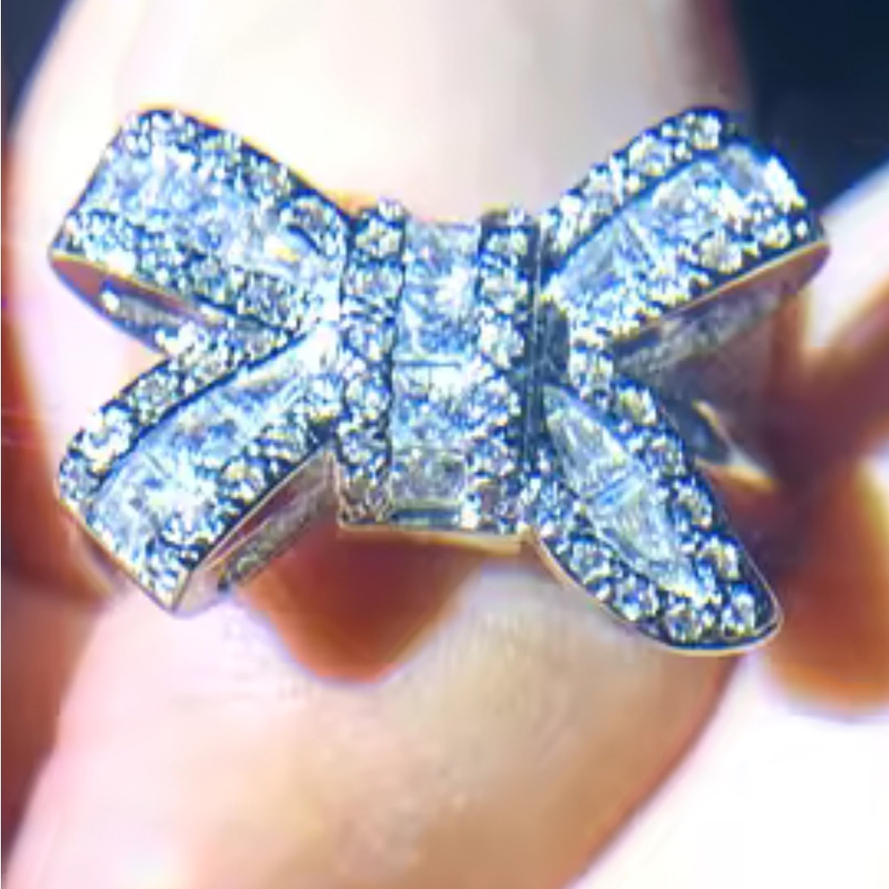 Sterling Silver CZ Bowknot Wedding Ring Engagement Band only Size 9 or 10. NWT. - Picture 4 of 5